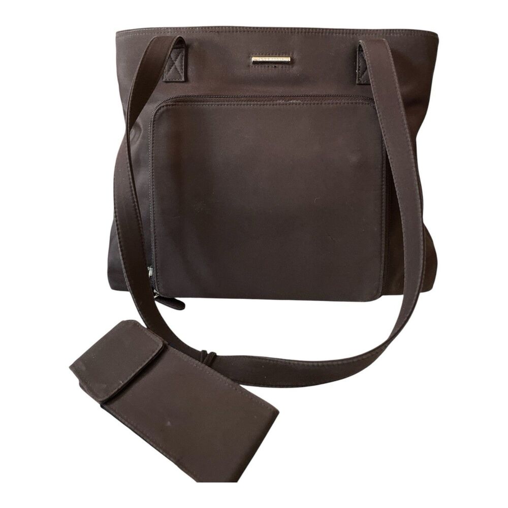 Liz Claiborne Brown Tote Shoulder Bag Magnetic Polyester Pockets Lined 10.5x12"